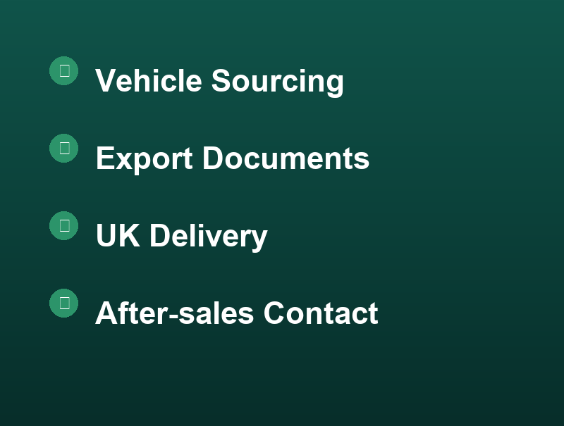 Crownfield Trailers services — vehicle sourcing, export documentation and UK delivery